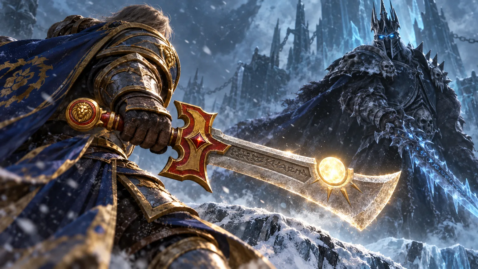 Ashbringer strikes Frostmourne in an explosion of golden Light and blue ice