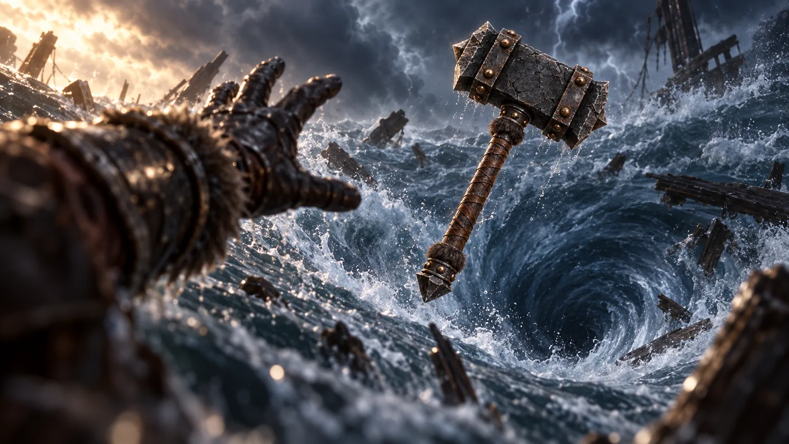 Doomhammer falls through the Maelstrom toward Deepholm