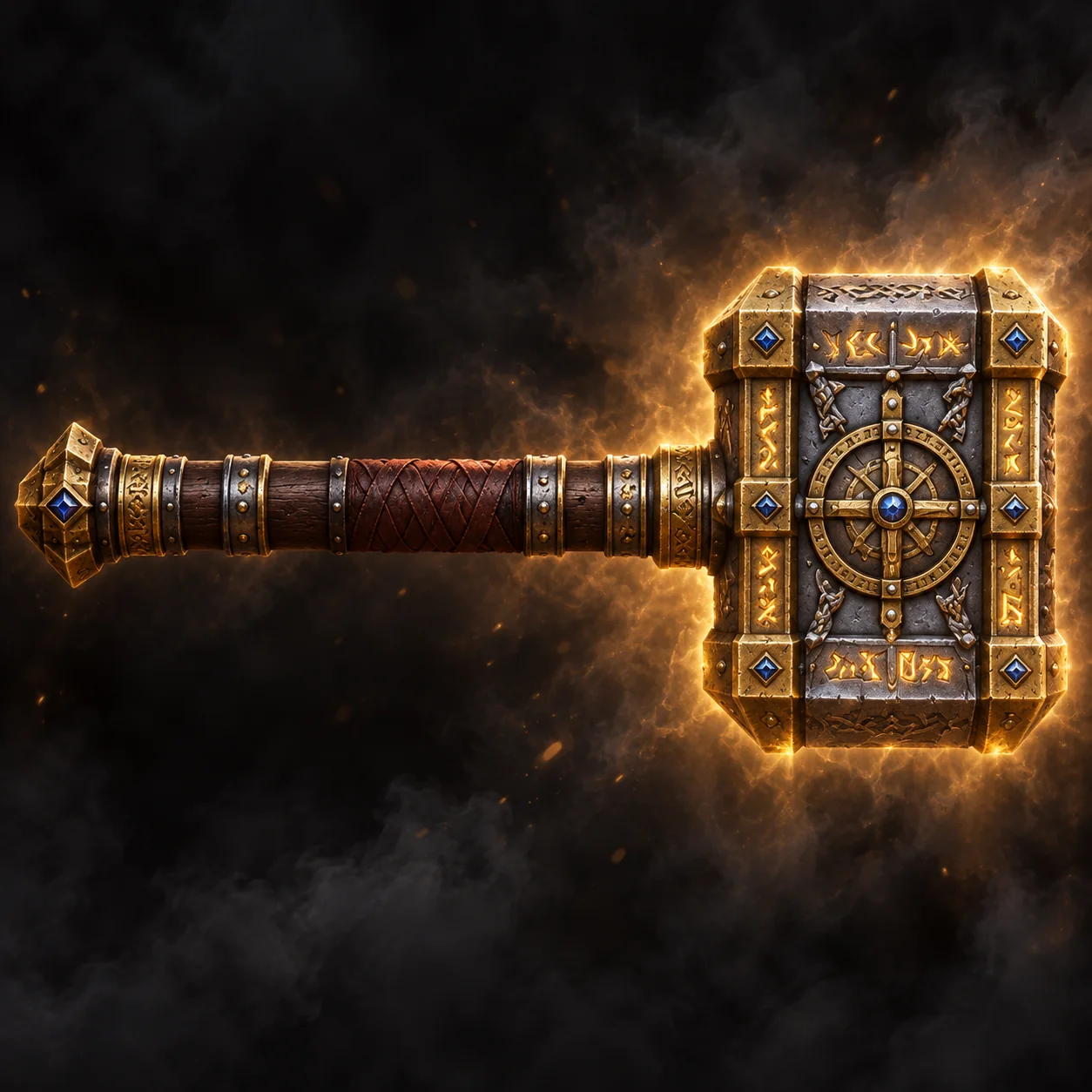 Fearbreaker, a silver-headed dwarven hammer banded with gold and glowing runes