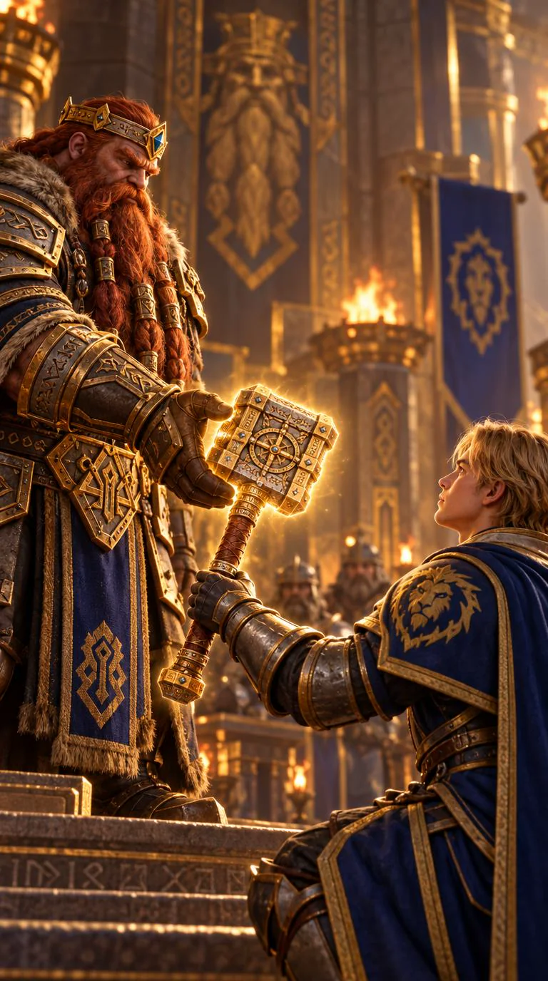 King Magni Bronzebeard offers Fearbreaker to Prince Anduin Wrynn in Ironforge