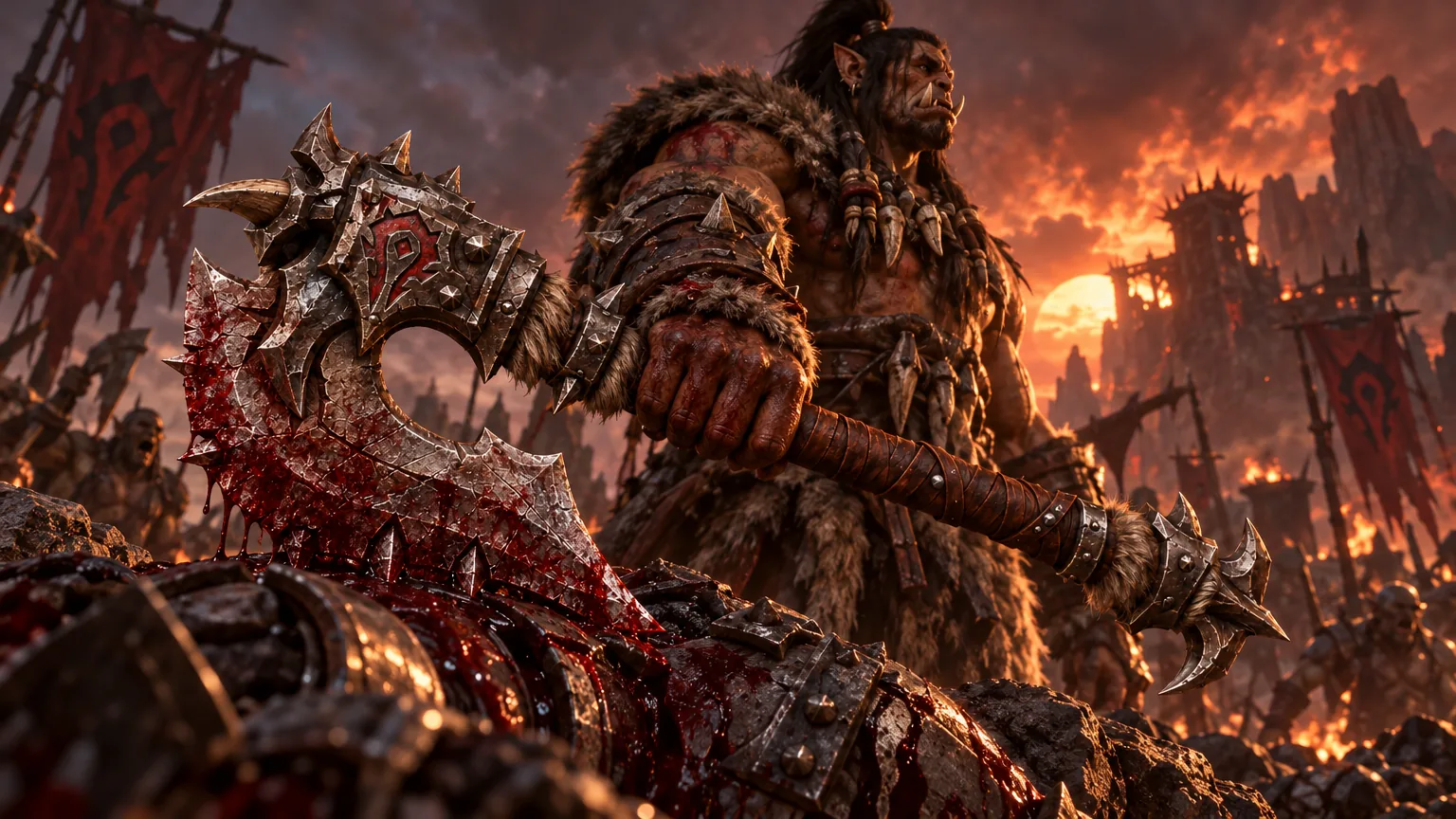Grommash grips Gorehowl on the battlefields of alternate Draenor