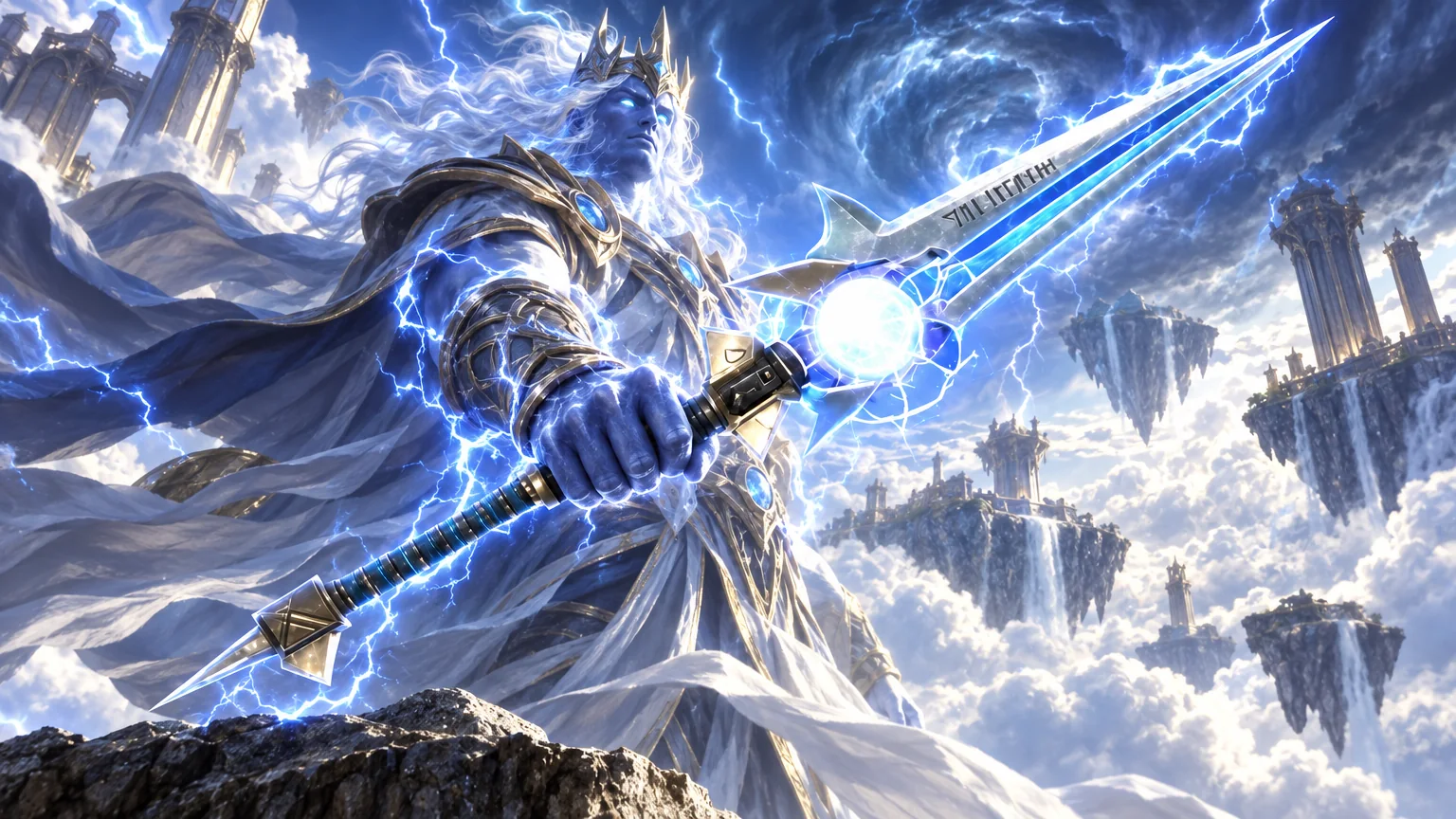 Prince Thunderaan raises Thunderfury amid the storms of Skywall