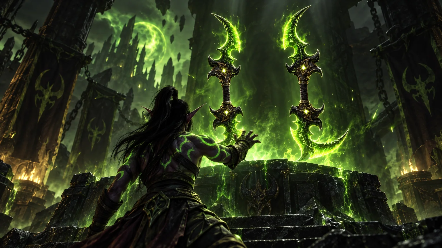 Warglaives of Azzinoth — the joined weapon separates into two blades