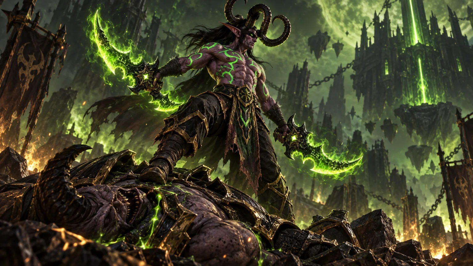 Illidan Stormrage wields the Warglaives of Azzinoth in Outland