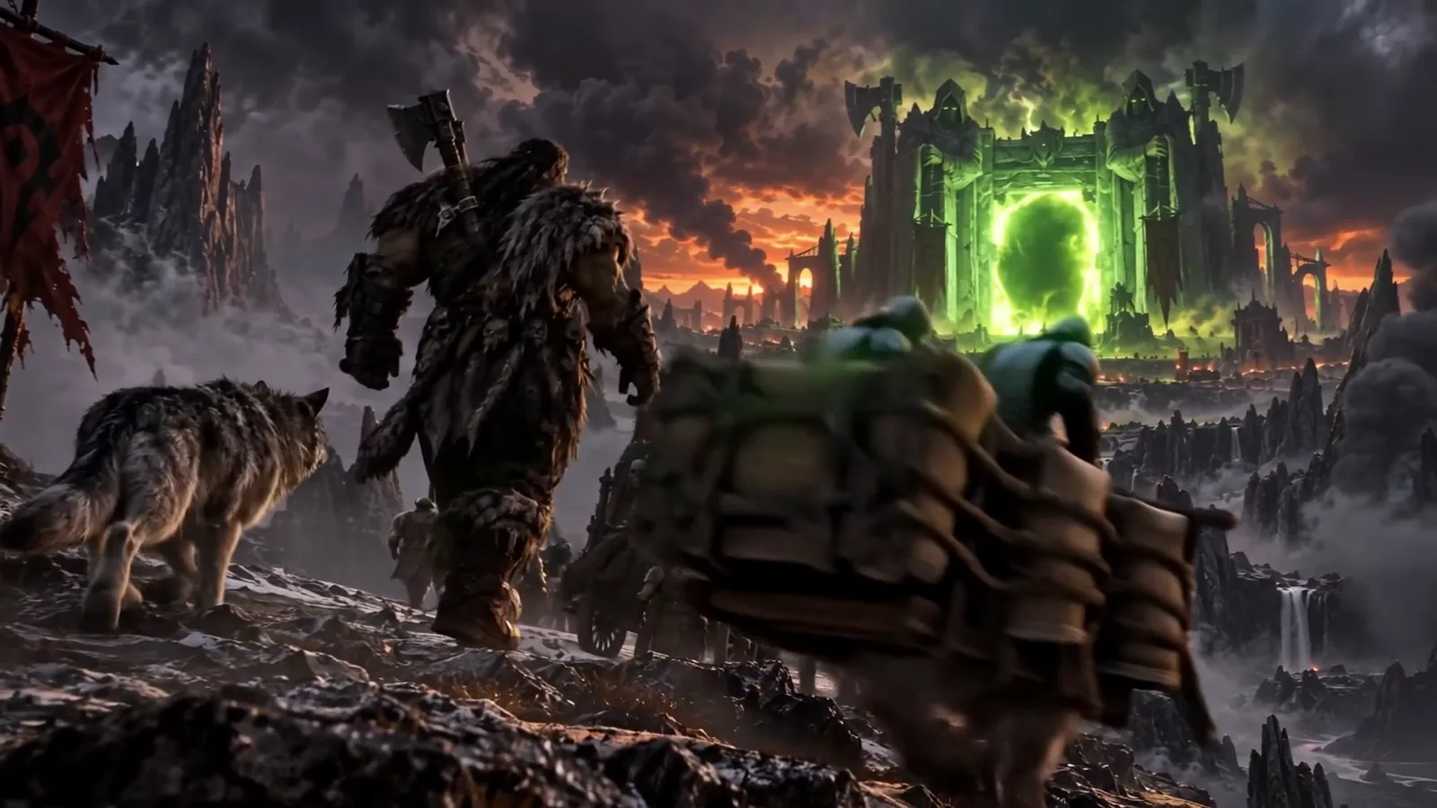 Rexxar and his companion approaching the Horde as it crosses into Azeroth.
