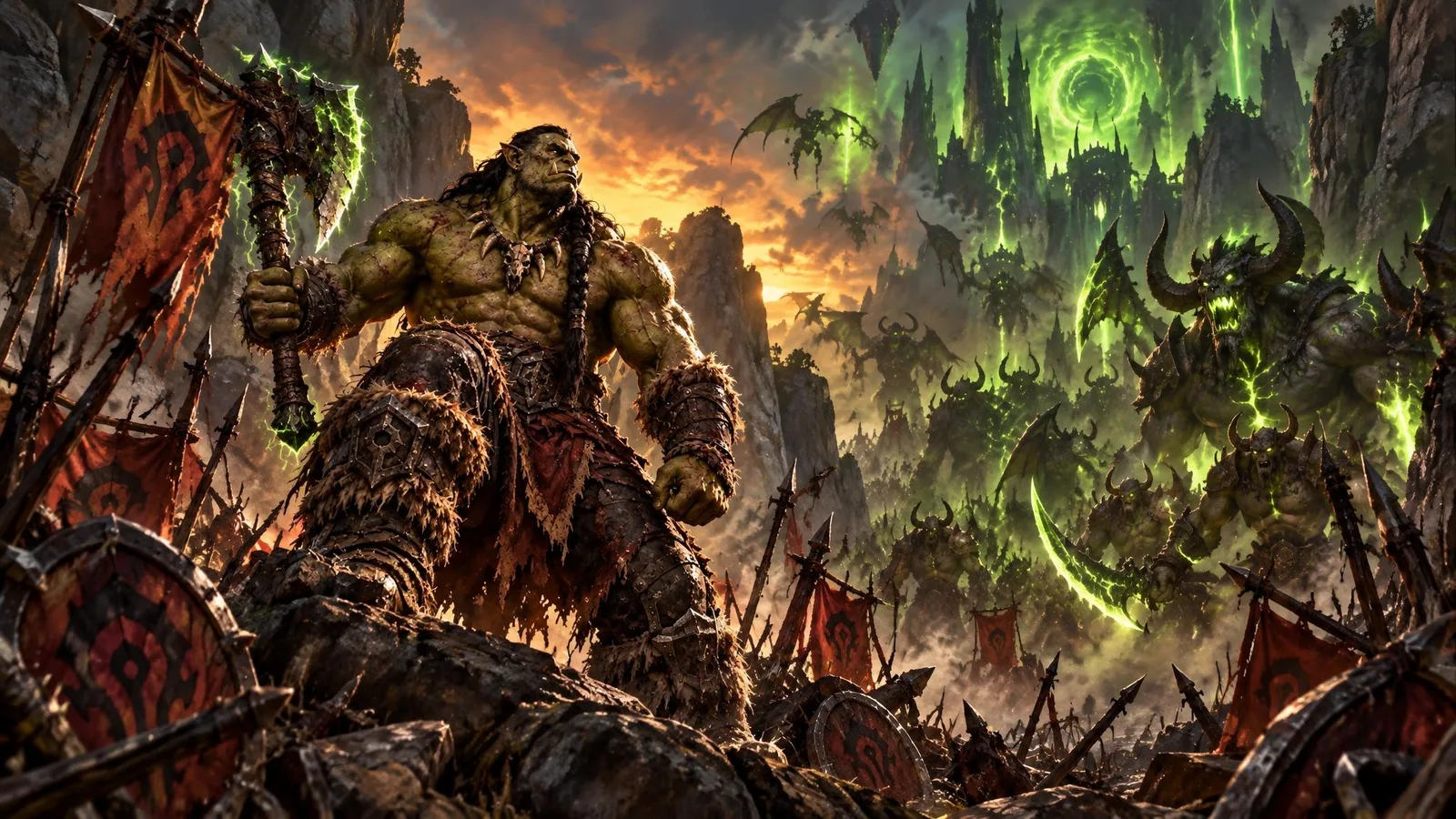 Broxigar stands alone in a mountain pass against a horde of demons during the Third War