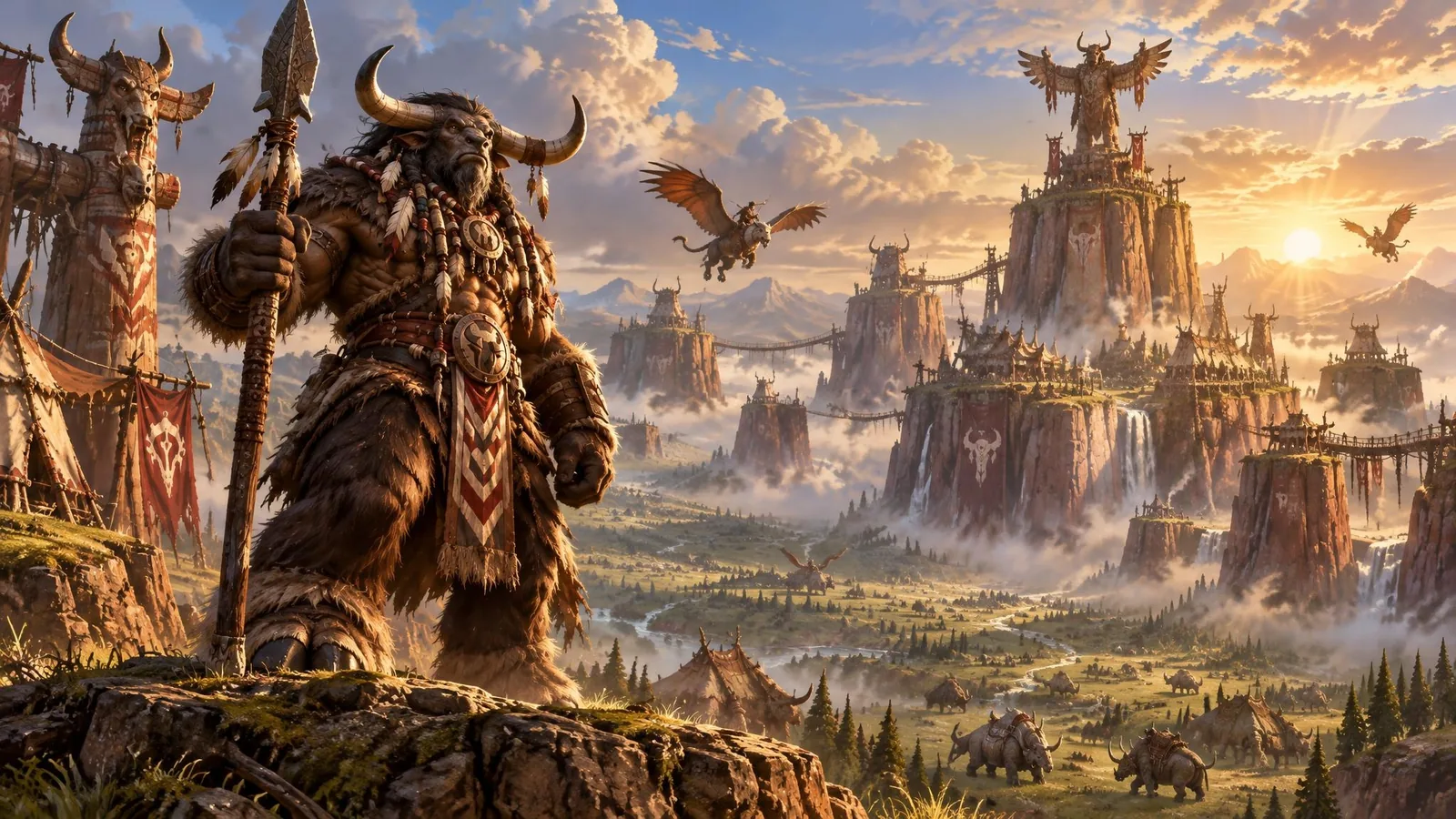 Cairne Bloodhoof on a mesa above Thunder Bluff