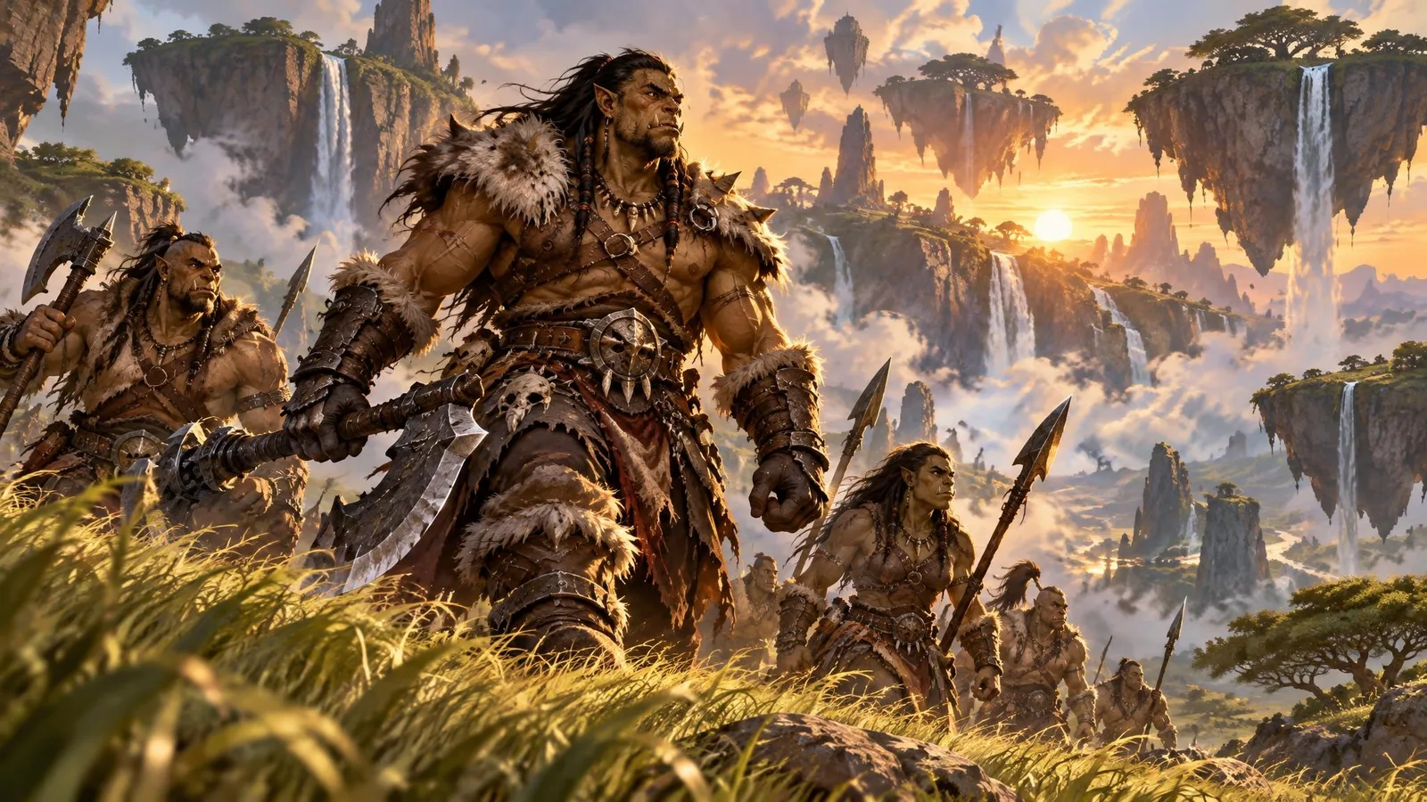 A young Dranosh Saurfang leads a party of Mag'har orcs across the grasslands of Nagrand