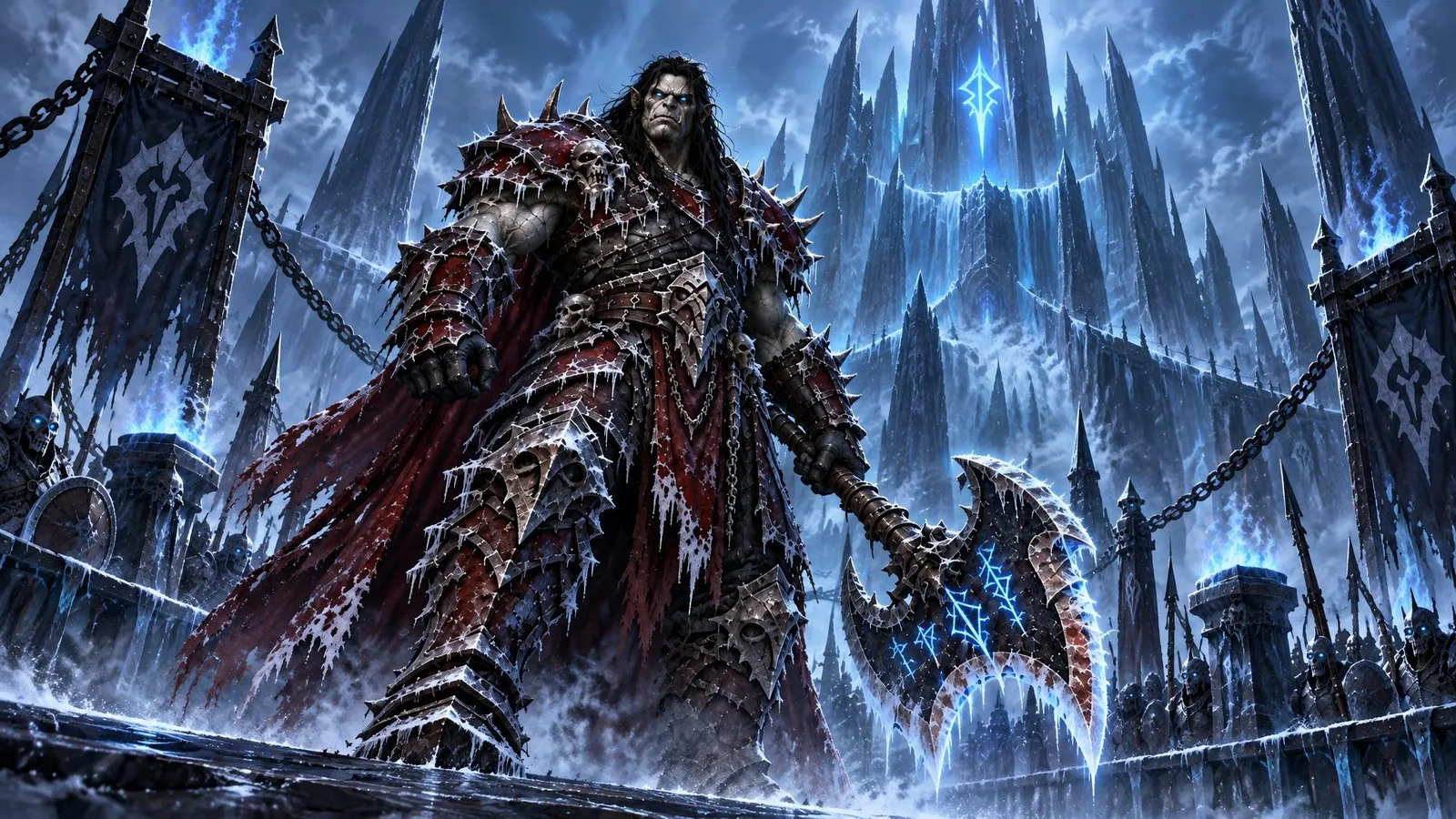 Deathbringer Saurfang, the undead Dranosh, stands guard in Icecrown Citadel
