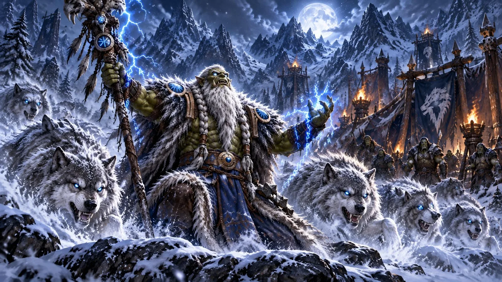 Drek'Thar calls the white wolves of Alterac out of the snowstorm during the Frostwolf exile