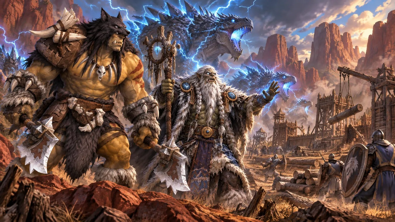 Drek'Thar and Rexxar at Thunder Ridge, the shaman holding the beastmaster back from the human lumber mill