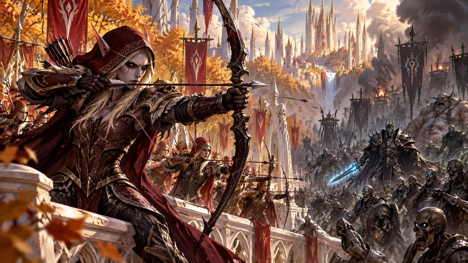 Ranger-General Sylvanas leads her rangers against the Scourge in the golden forests of Quel'Thalas