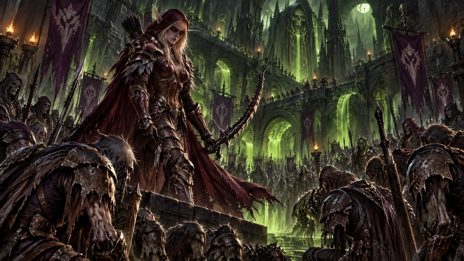 The Banshee Queen before her Forsaken subjects in the Undercity