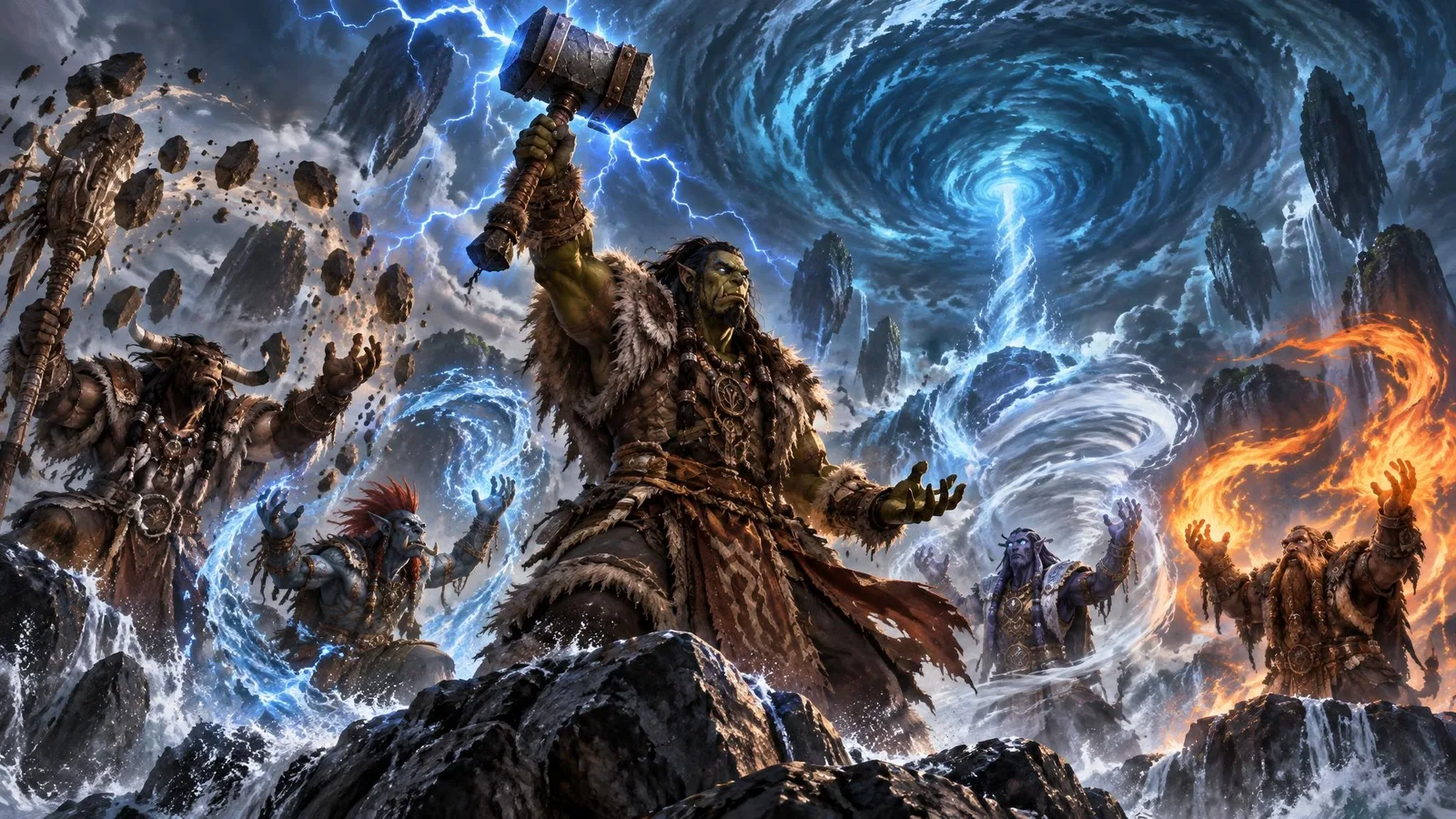 Thrall summoning the elements at the Maelstrom as the World Shaman