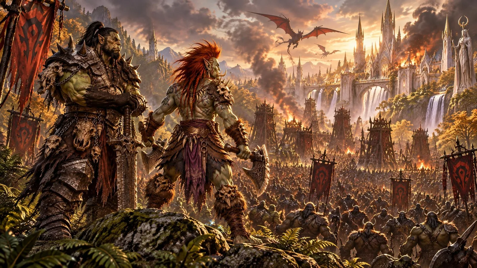 Zul'jin and Orgrim Doomhammer overlook the Horde's siege of Quel'Thalas